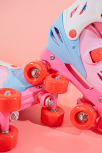 Squad Skates x Hello Kitty Rave Quad Adjustable Skate for Kids (S/M/L) EU31 to EU42 -Lt. Pink/Lt. Blue