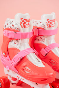 Squad Skates x Hello Kitty Rave Quad Adjustable Skate for Kids (S/M/L) EU31 to EU42 -Red/Pink