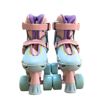 Load image into Gallery viewer, Squad Skates Rave Adjustable Quad Skates for Kids (S/EU31-EU34 to L/EU39-EU42)-P.Blue/Purple/Pink