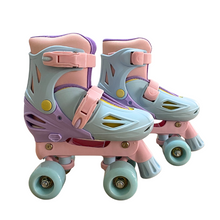 Load image into Gallery viewer, Squad Skates Rave Adjustable Quad Skates for Kids (S/EU31-EU34 to L/EU39-EU42)-P.Blue/Purple/Pink