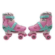 Load image into Gallery viewer, Squad Skates x Hello Kitty Quad Adjustable Skate for Kids (S/M/L) EU31 to EU42 -Mint/Pink