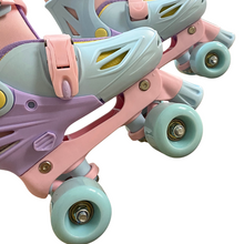 Load image into Gallery viewer, Squad Skates Rave Adjustable Quad Skates for Kids (S/EU31-EU34 to L/EU39-EU42)-P.Blue/Purple/Pink