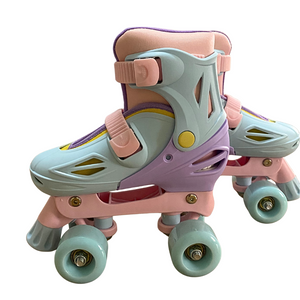 Squad Skates Rave Adjustable Quad Skates for Kids (S/EU31-EU34 to L/EU39-EU42)-P.Blue/Purple/Pink
