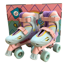 Load image into Gallery viewer, Squad Skates Rave Adjustable Quad Skates for Kids (S/EU31-EU34 to L/EU39-EU42)-P.Blue/Purple/Pink