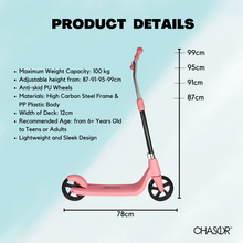 Load image into Gallery viewer, Chaser T1 Manual Kick Scooter for Kids, Teens to Adult Scooter -Pink