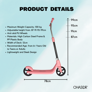 Chaser T1 Manual Kick Scooter for Kids, Teens to Adult Scooter -Pink