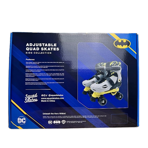 Squad Skates x Batman DC Adjustable Roller Skates for Kids Quad Skates (S/M/L) EU31 to EU42 Black/Gray