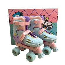 Load image into Gallery viewer, Squad Skates Rave Adjustable Quad Skates for Kids (S/EU31-EU34 to L/EU39-EU42)-P.Blue/Purple/Pink