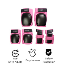 Load image into Gallery viewer, Chaser 6 pcs. Knee Elbow Wrist Pads Sports Protective Gear Set for Skating Skateboarding Cycling Kick Scooter (E028) Small to Large -Pink