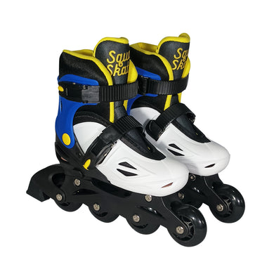 Squad Skates Rave Adjustable Inline Skates for Kids (XS/EU27-EU30 to L/EU39-EU42)-Black/White/Blue