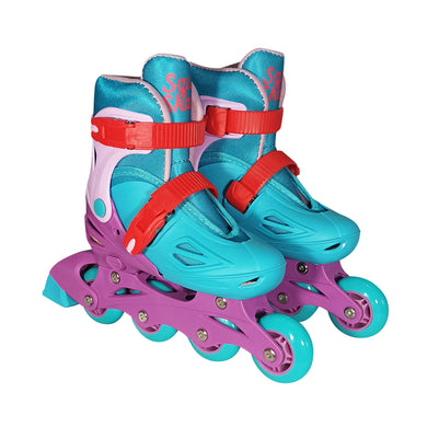 Squad Skates Rave Adjustable Inline Skates for Kids (XS/EU27-EU30 to L/EU39-EU42) - Green/ Purple/Pink