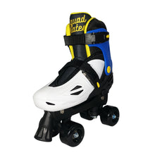 Load image into Gallery viewer, Squad Skates Rave Adjustable Quad Roller Skates for Kids (XS/EU27-EU30 to L/EU39-EU42)-Black/White/Blue