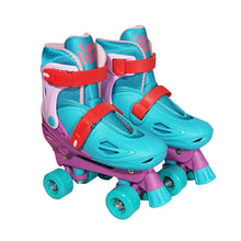 Load image into Gallery viewer, Squad Skates Rave Adjustable Quad Roller Skates for Kids (XS/EU27-EU30 to L/EU39-EU42)-Green/Purple/Pink