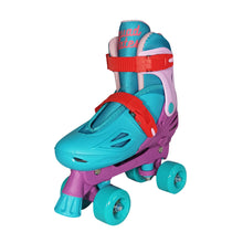 Load image into Gallery viewer, Squad Skates Rave Adjustable Quad Roller Skates for Kids (XS/EU27-EU30 to L/EU39-EU42)-Green/Purple/Pink
