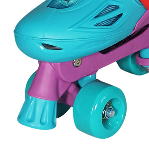 Squad Skates Rave Adjustable Quad Roller Skates for Kids (XS/EU27-EU30 to L/EU39-EU42)-Green/Purple/Pink