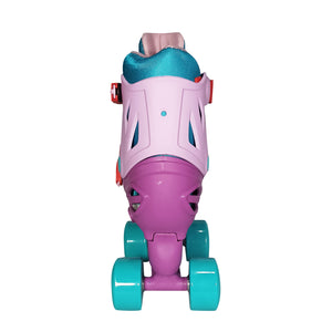 Squad Skates Rave Adjustable Quad Roller Skates for Kids (XS/EU27-EU30 to L/EU39-EU42)-Green/Purple/Pink