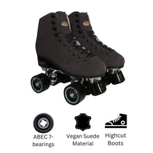 Load image into Gallery viewer, Squad Skates Vibe Suede Roller Skates 4 Wheels EU35.5/US6 to EU44/US12 in Smoke Grey/Gold