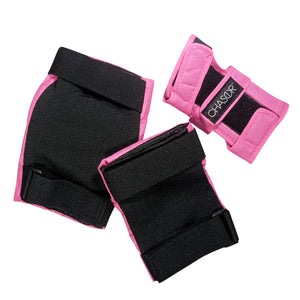 Chaser 6 pcs. Knee Elbow Wrist Pads Sports Protective Gear Set for Skating Skateboarding Cycling Kick Scooter (E028) Small to Large -Pink