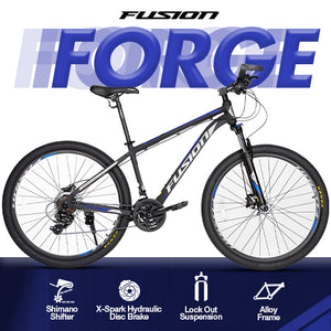 Fusion Forge Hydraulic Alloy Mountain Bike 27.5" or 29" in Matte Black P. Silver