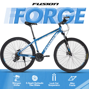 Fusion Forge Hydraulic Alloy Mountain Bike 27.5" or 29" in Matte Blue Silver