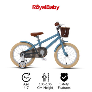 RoyalBaby Macaron Kids Vintage Bike 16'' for 4-7 Years Old(16B-6.3)- Light Blue