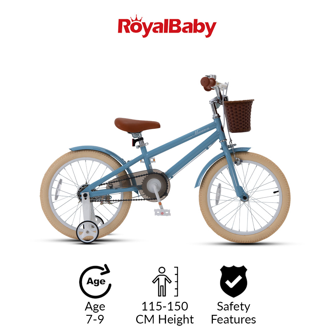 RoyalBaby Macaron Kids Vintage Bike 18'' for 6-9 Years Light Blue