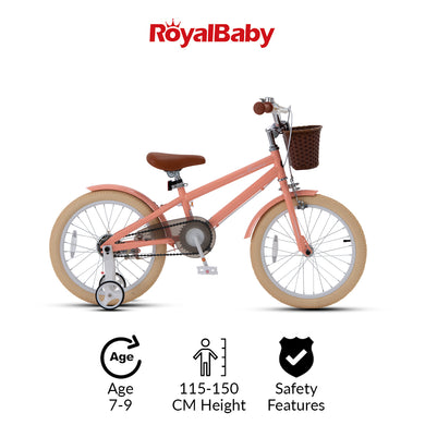 RoyalBaby Macaron Kids Vintage Bike 18'' for 6-9 Years Old(18B-6.3)-Fresh Pink