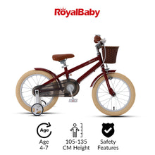 Load image into Gallery viewer, RoyalBaby Macaron  Kids Vintage Bike 16&#39;&#39; for 4-7 Years Old(16B-6.3) -Maroon