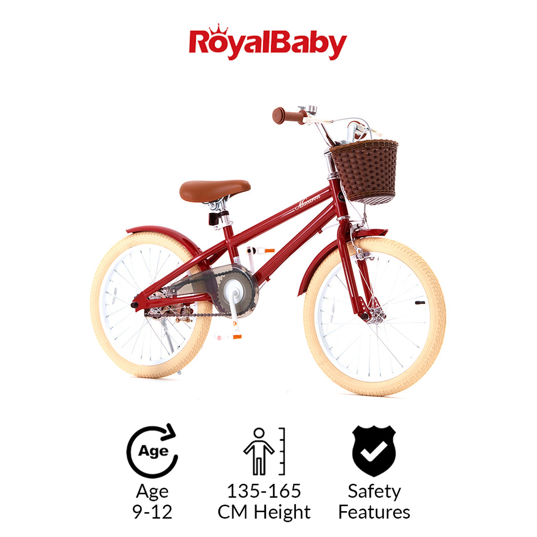 RoyalBaby Macaron Kids Vintage Bike 20'' for 8-12 Years Old (20B-6.3) -Maroon