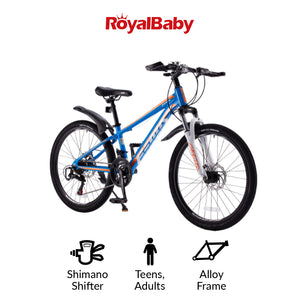 RoyalBaby RoyAlloy Teens Womens Mountain Bike 24" 21-Speed (24-25)- Blue